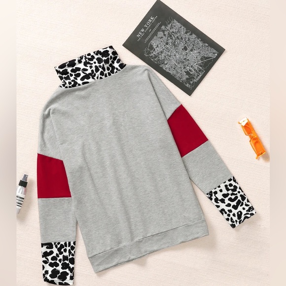 New - Leopard Color Block Drawstring Detail Sweatshirt - Picture 6 of 12